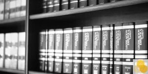 Law books in attorney office